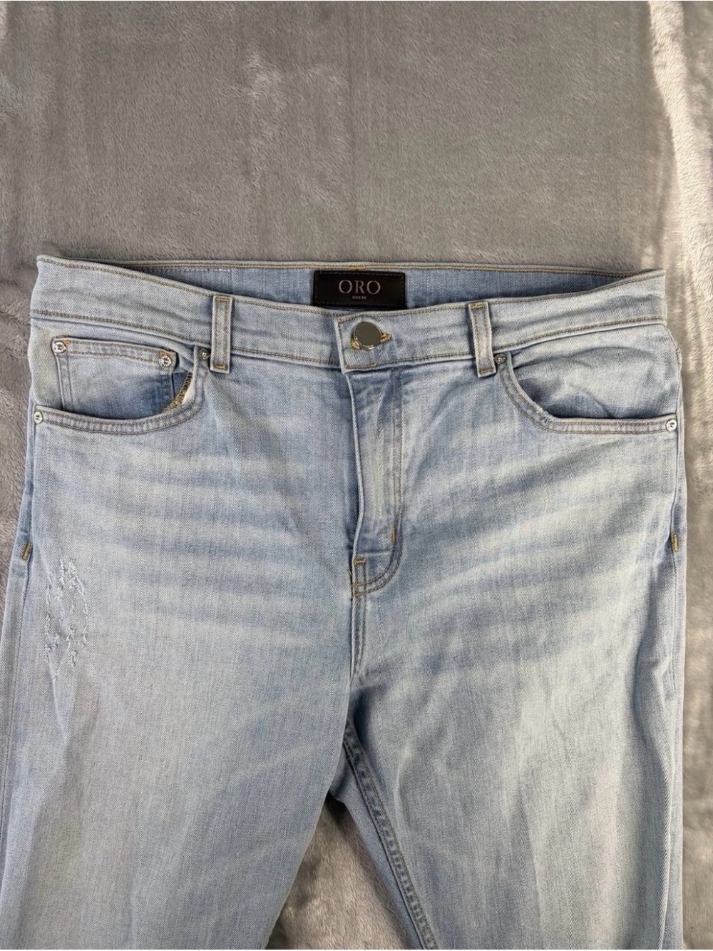 Oro Los Angeles Mens Jeans Sz 34x30 Distressed Ripped LightBlue Wash Broken Loop - Picture 4 of 11